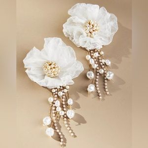 Anthropologie Beaded Floral Earring - NWT - White